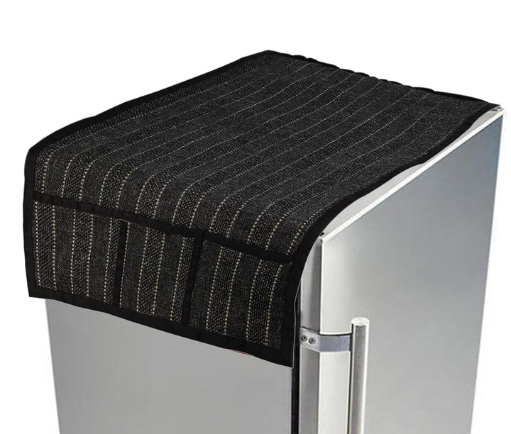 Refrigerator/Fridge Top Cover For Double Door Fridge; Color - Beige Stripes On Black Base