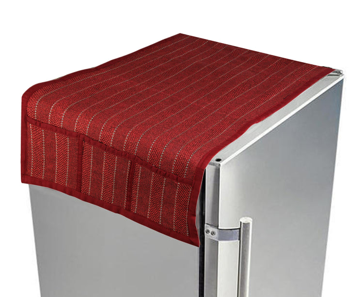 Refrigerator/Fridge Top Cover For Double Door Fridge; Color - White Stripes On Red Base