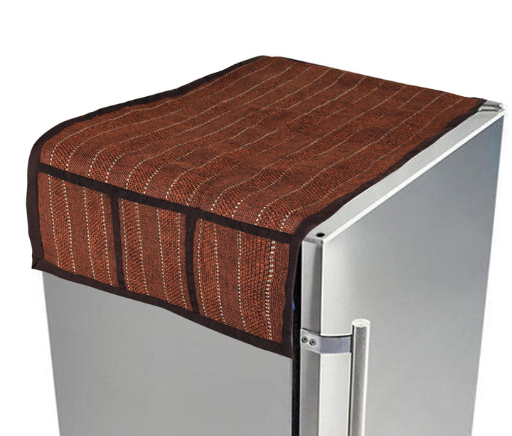 Refrigerator/Fridge Top Cover For Double Door Fridge; Color - White Stripes On Brown Base