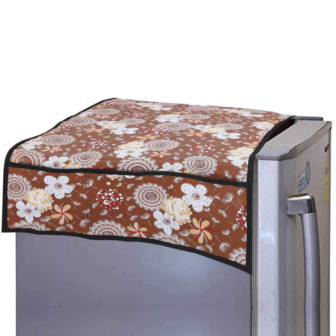 Refrigerator/Fridge Top Cover For Double Door Fridge; Size - Standard; Multicolor Floral Design On Brown Base