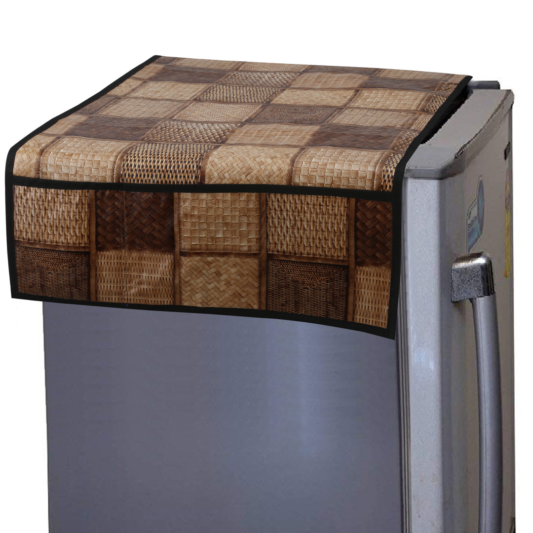 Refrigerator/Fridge Top Cover For Double Door Fridge; Size - Standard; Dark & Light Brown Checks