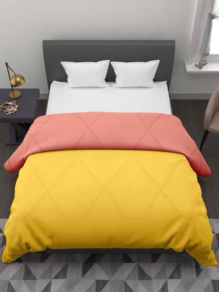 Reversible Double Bed King Size Comforter; 90x100 Inches; Yellow & Candy Peach