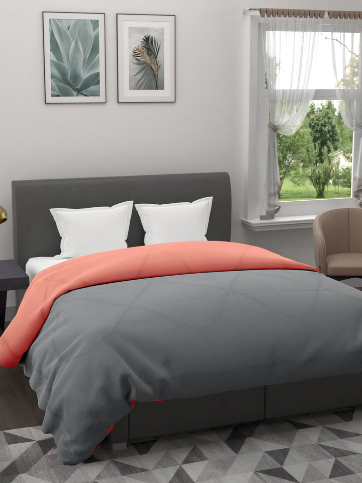 250GSM Reversible Double Bed King Size Comforter; 90x100 Inches; Candy Peach & Grey