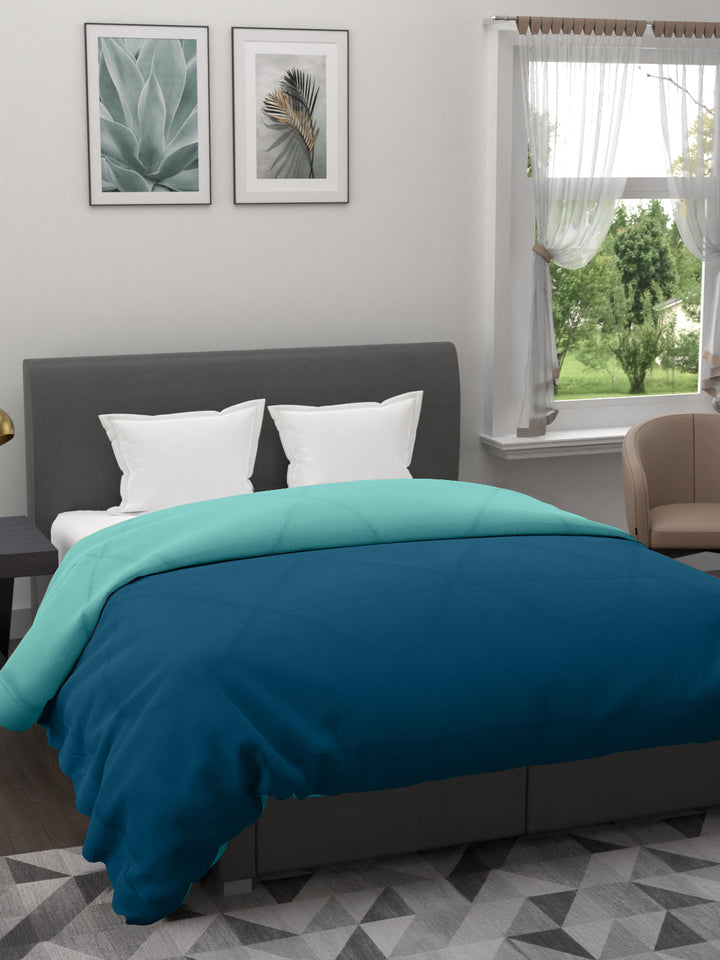250GSM Reversible Double Bed King Size Comforter; 90x100 Inches; Aqua Blue & Dark Blue