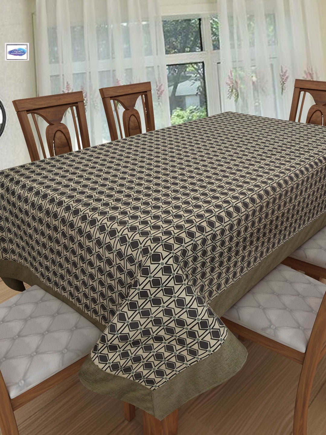 100% Cotton Table Cover 6 Seater, Blue & Cream
