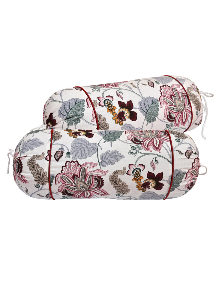 Bolster Cover Set Of 2 Pink Grey Leaves