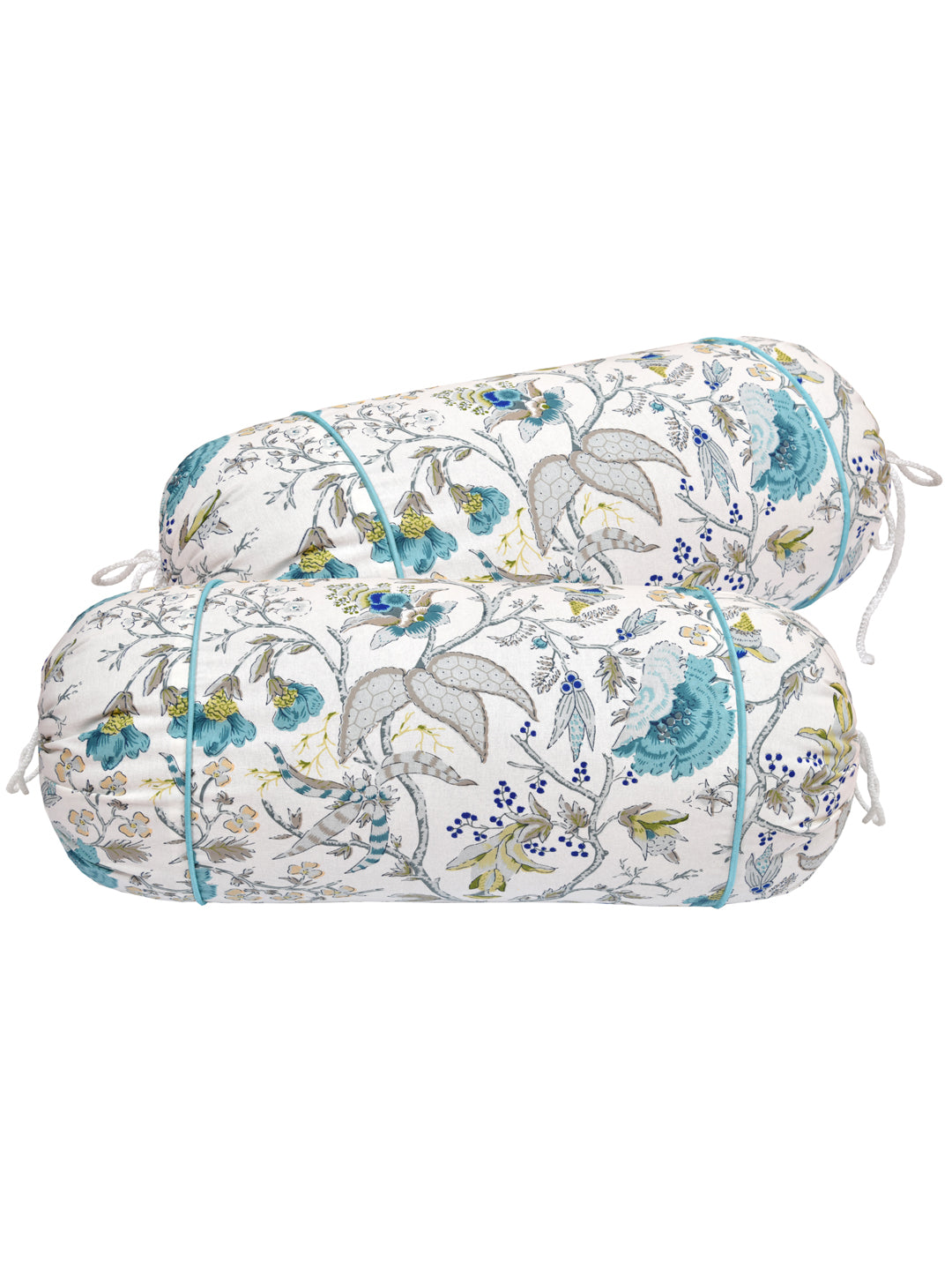 Bolster Cover Set Of 2 Turquoise Blue & Green Flowers