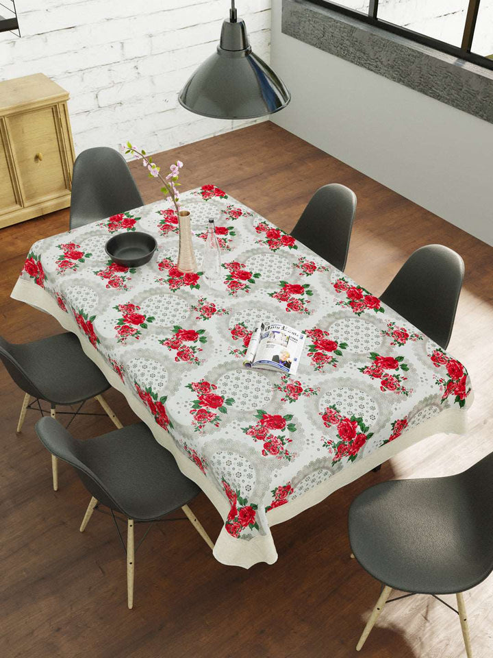 6 Seater Dining Table Cover; Material - PVC; Anti Slip; Red & White