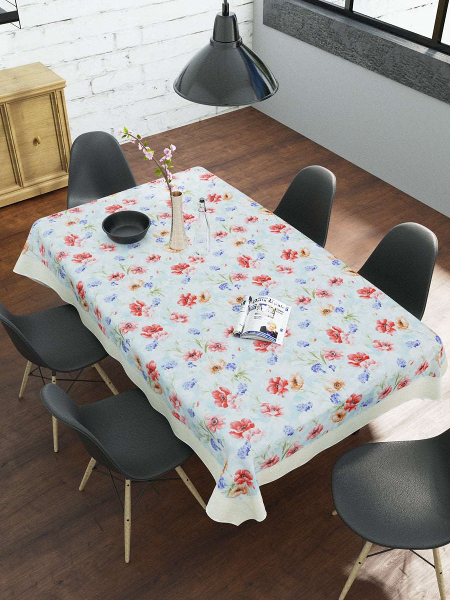 6 Seater Dining Table Cover; Material - PVC; Anti Slip; Red & Blue