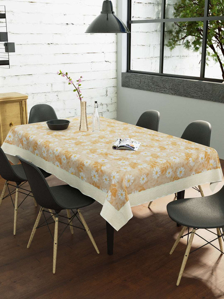 6 Seater Dining Table Cover; Material - PVC; Anti Slip; White & Beige