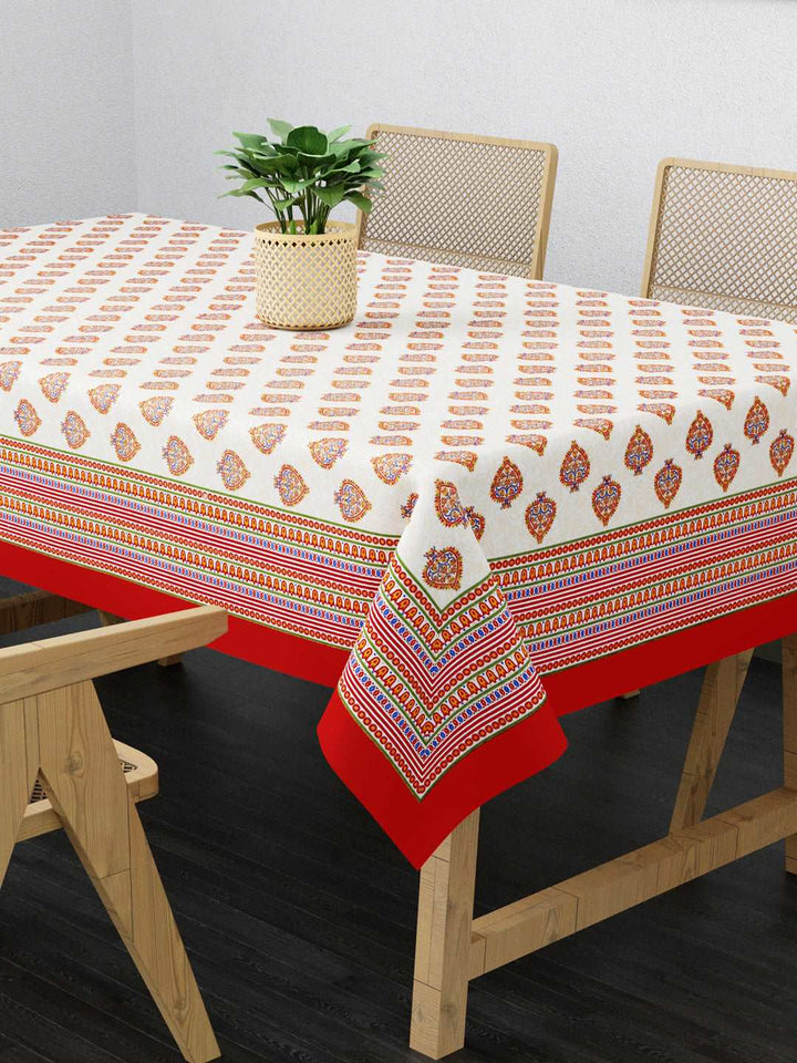 100% Cotton Table Cover 6 Seater, Red & Golden