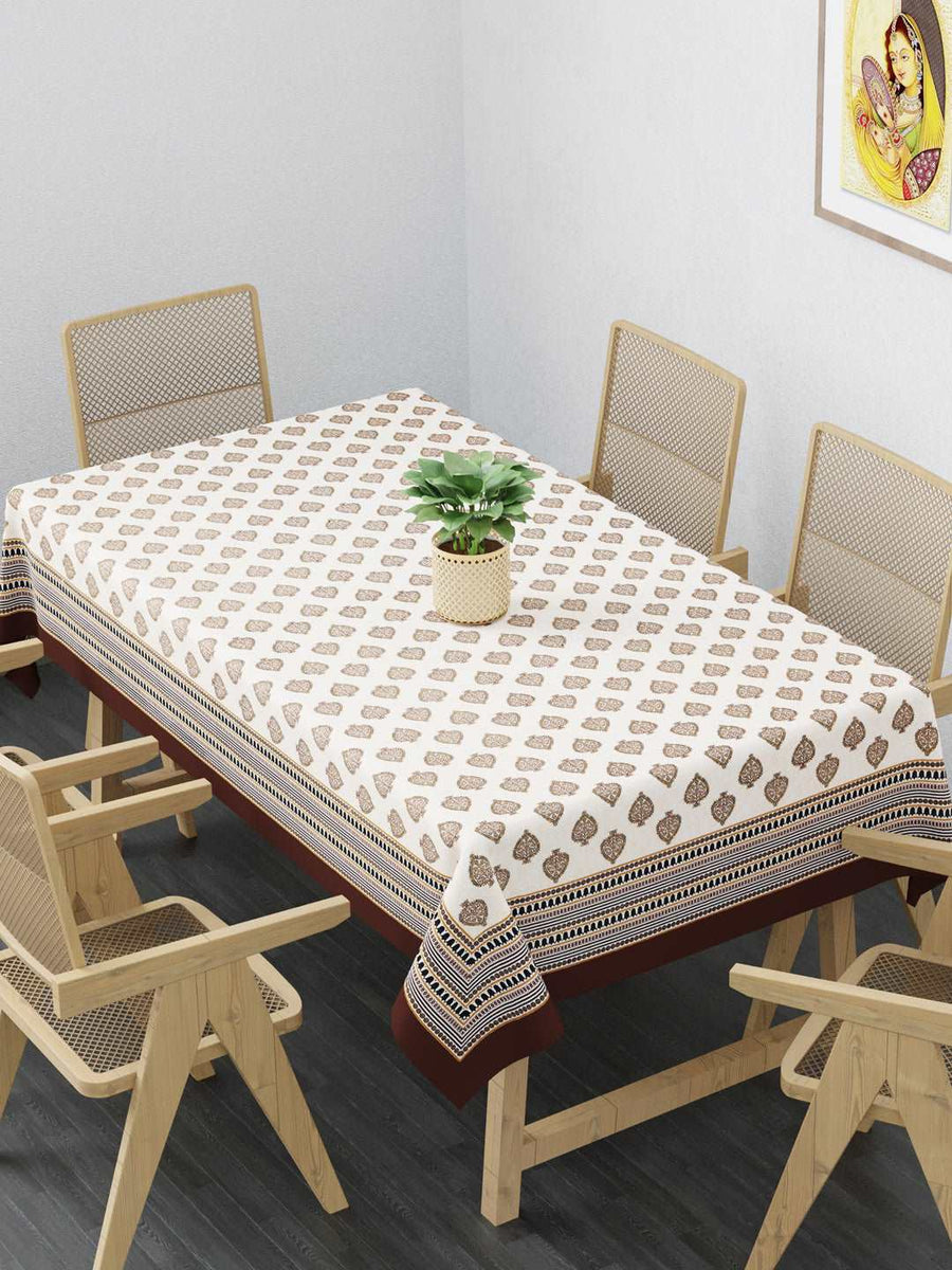100% Cotton Table Cover 6 Seater, Brown & Golden