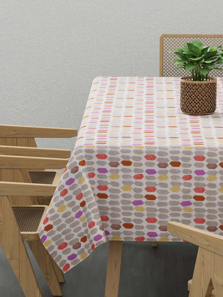 100% Cotton Table Cover 6 Seater, Multicolor Diagonals