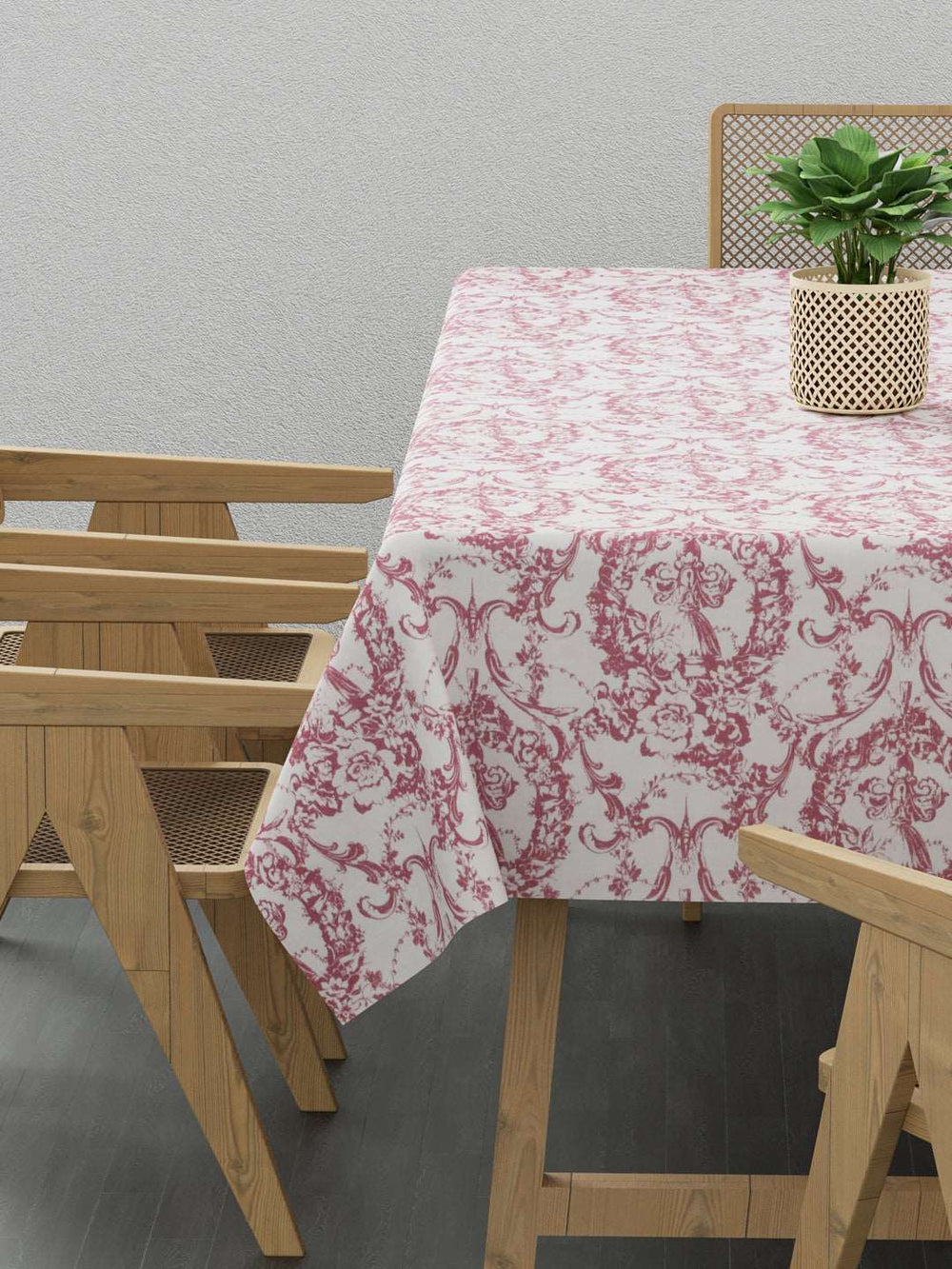100% Cotton Table Cover 6 Seater, Traditional Print In Pink
