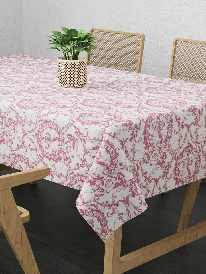 100% Cotton Table Cover 6 Seater, Traditional Print In Pink