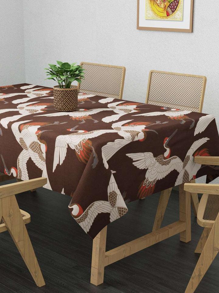100% Cotton Table Cover 6 Seater, Bird Design On Brown