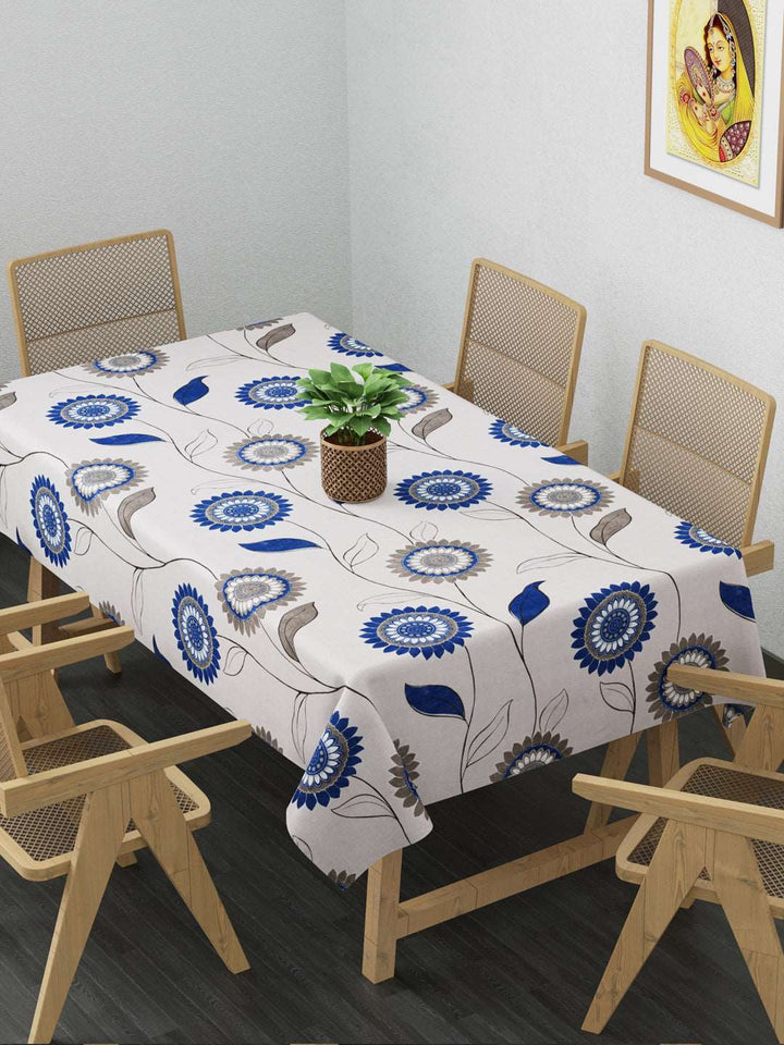 100% Cotton Table Cover 6 Seater, Blue & Grey