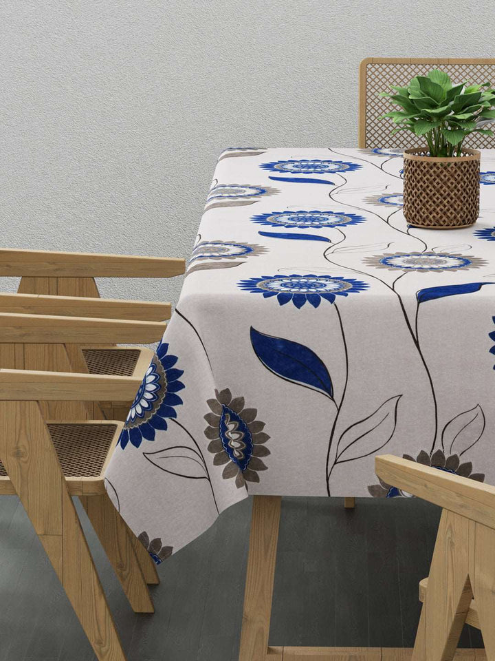100% Cotton Table Cover 6 Seater, Blue & Grey