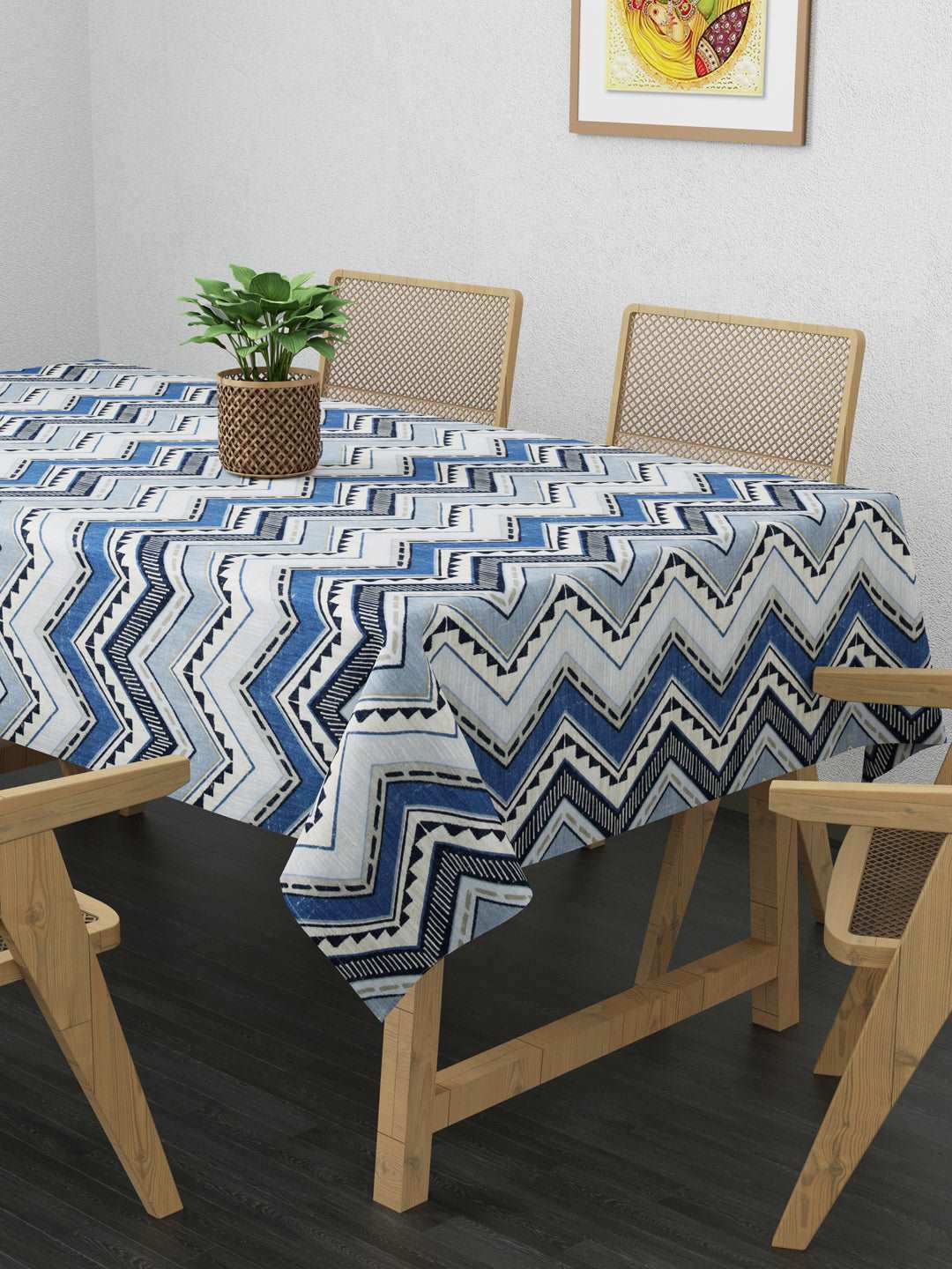 100% Cotton Table Cover 6 Seater, Blue, Grey & Black