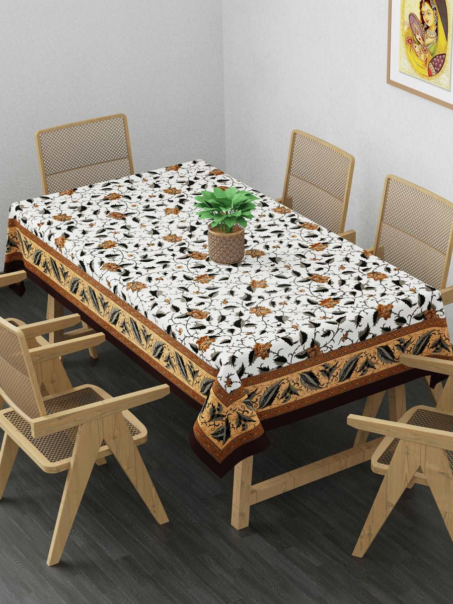 100% Cotton Table Cover 6 Seater, Brown & Grey