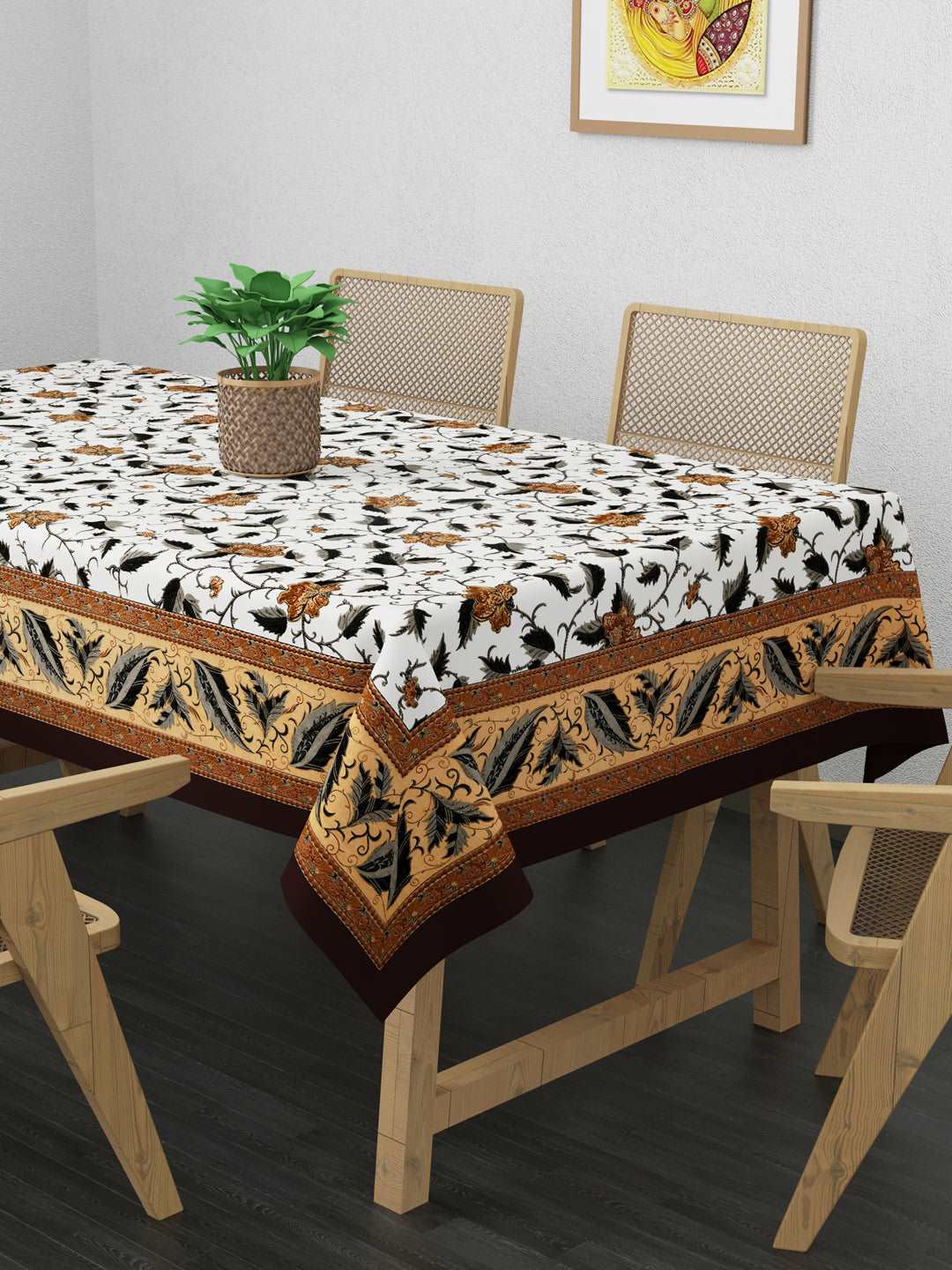 100% Cotton Table Cover 6 Seater, Brown & Grey