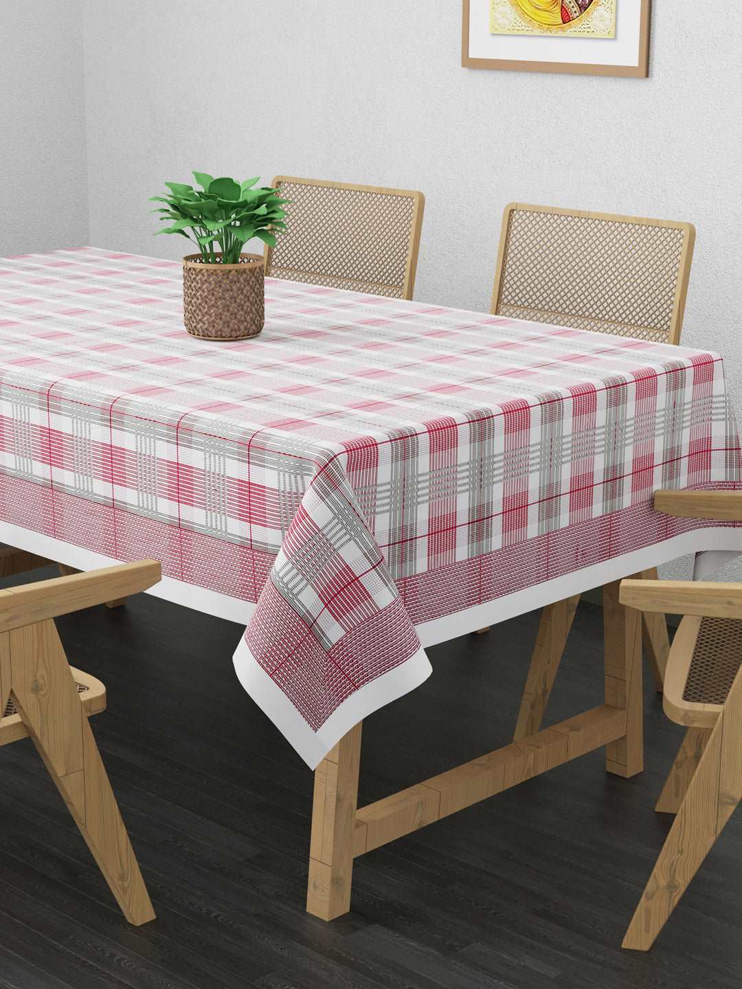 100% Cotton Table Cover 6 Seater, Pink & Grey