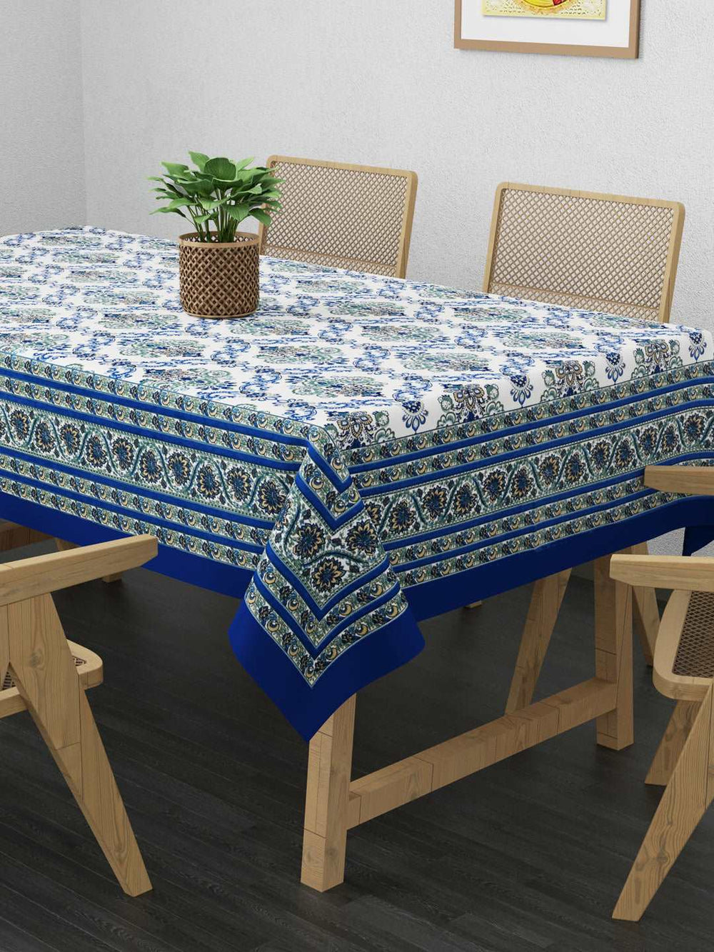 100% Cotton Table Cover 6 Seater, Blue Green