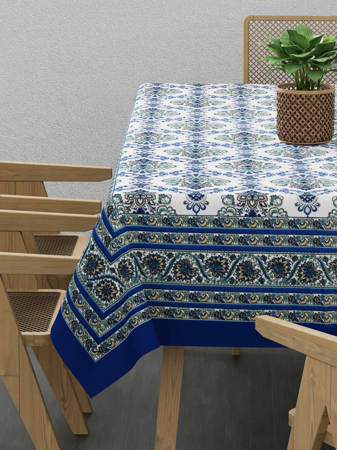 100% Cotton Table Cover 6 Seater, Blue Green