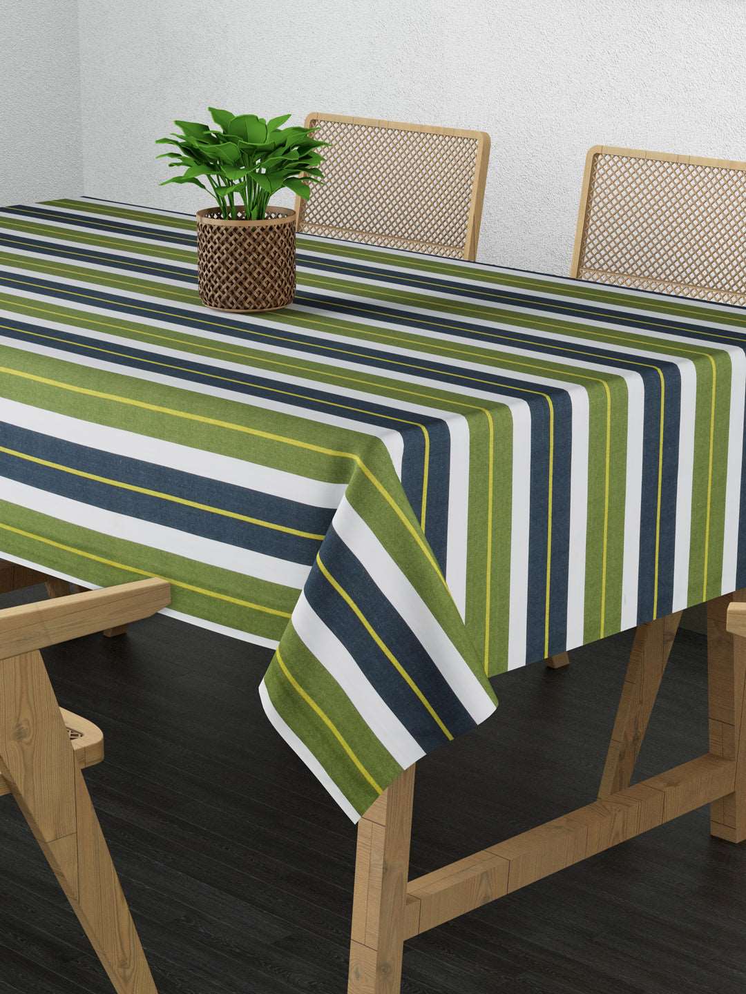 100% Cotton Table Cover 6 Seater, Grey, White & Green