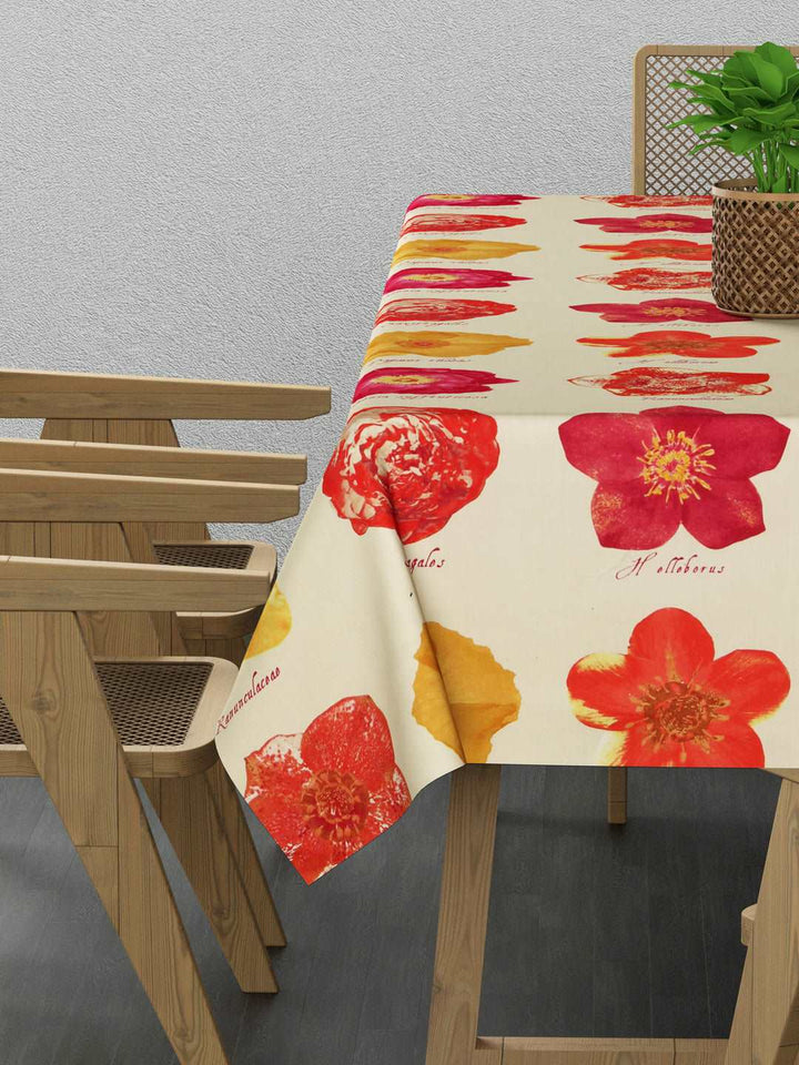 100% Cotton Table Cover 6 Seater, Red Yellow Flowers