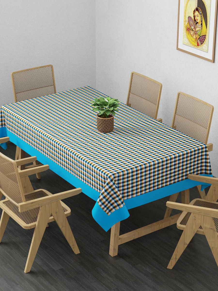 100% Cotton Table Cover 6 Seater, Blue, Yellow & White