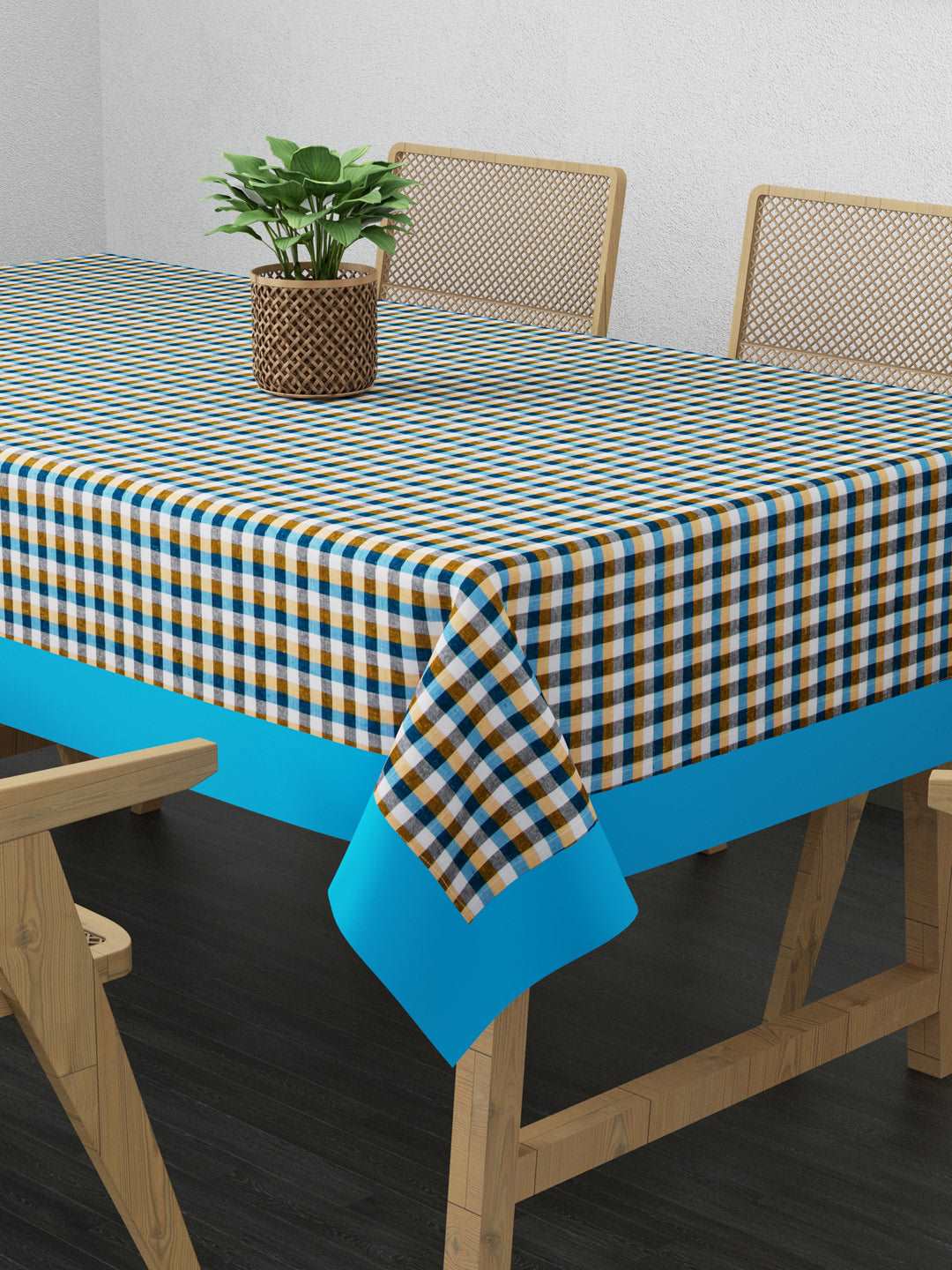 100% Cotton Table Cover 6 Seater, Blue, Yellow & White