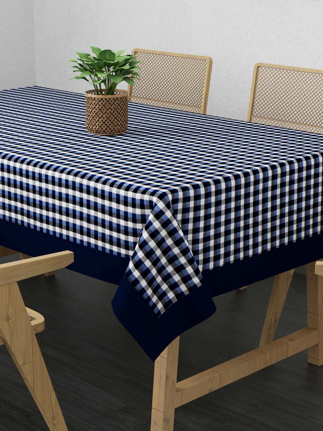 100% Cotton Table Cover 6 Seater, Blue, Black & White