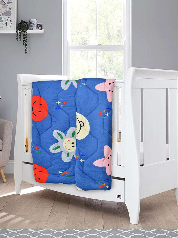 Babies & Kids All Season Reversible Comforter; 200 GSM; Peach & Grey Stars On Blue