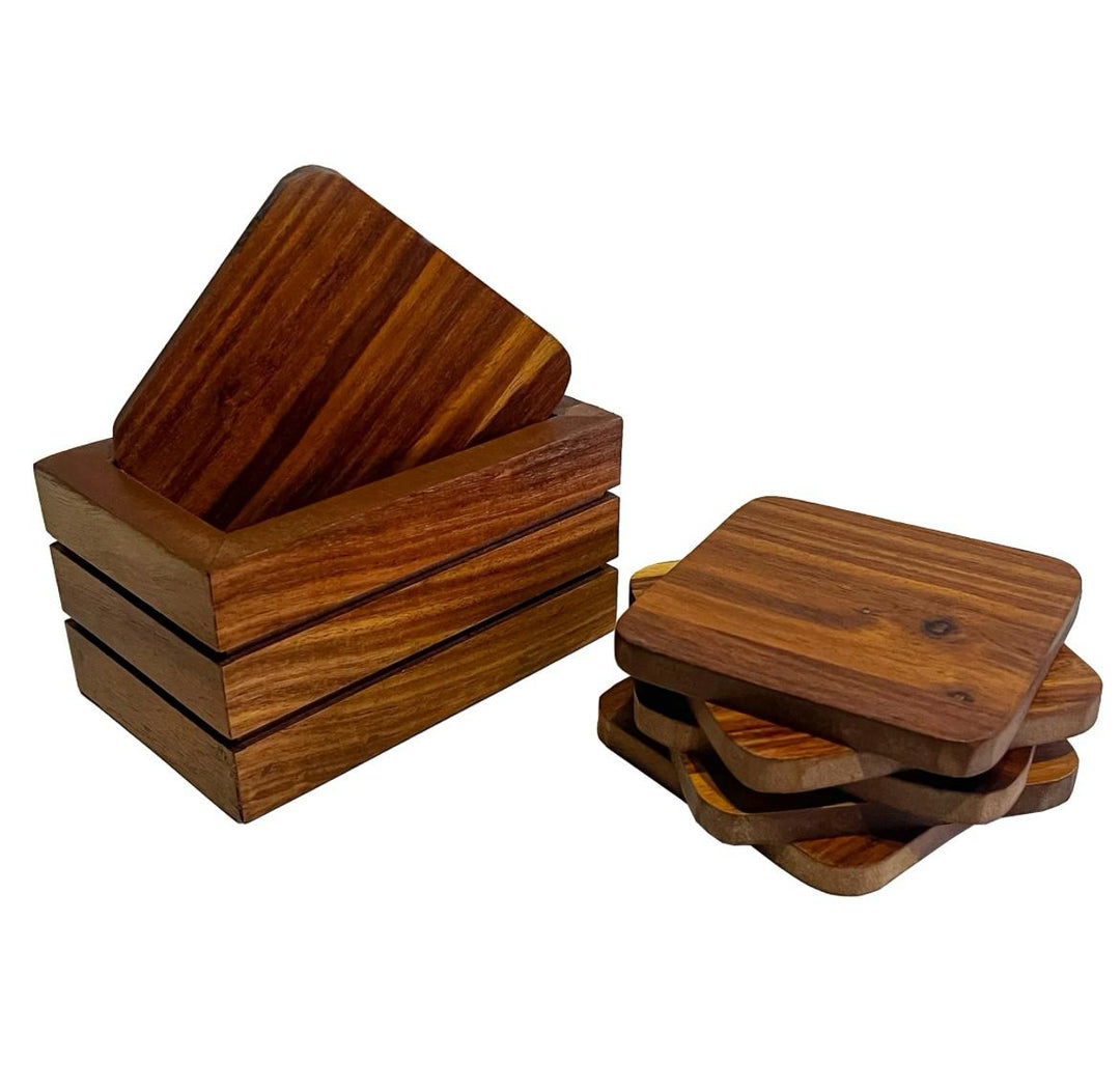 Wooden Coasters With Stand | Dining Table | Wooden; Set Of 6