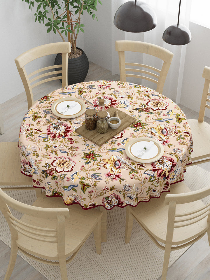 100% Cotton Round Table Cover; Multicolor Flowers